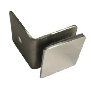 Abrazadera de acero inoxidable para vidrio a 90°