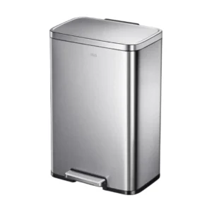 Papelera Cuadrada de 50L en acero inoxidable mate con tapa y pedal EKO